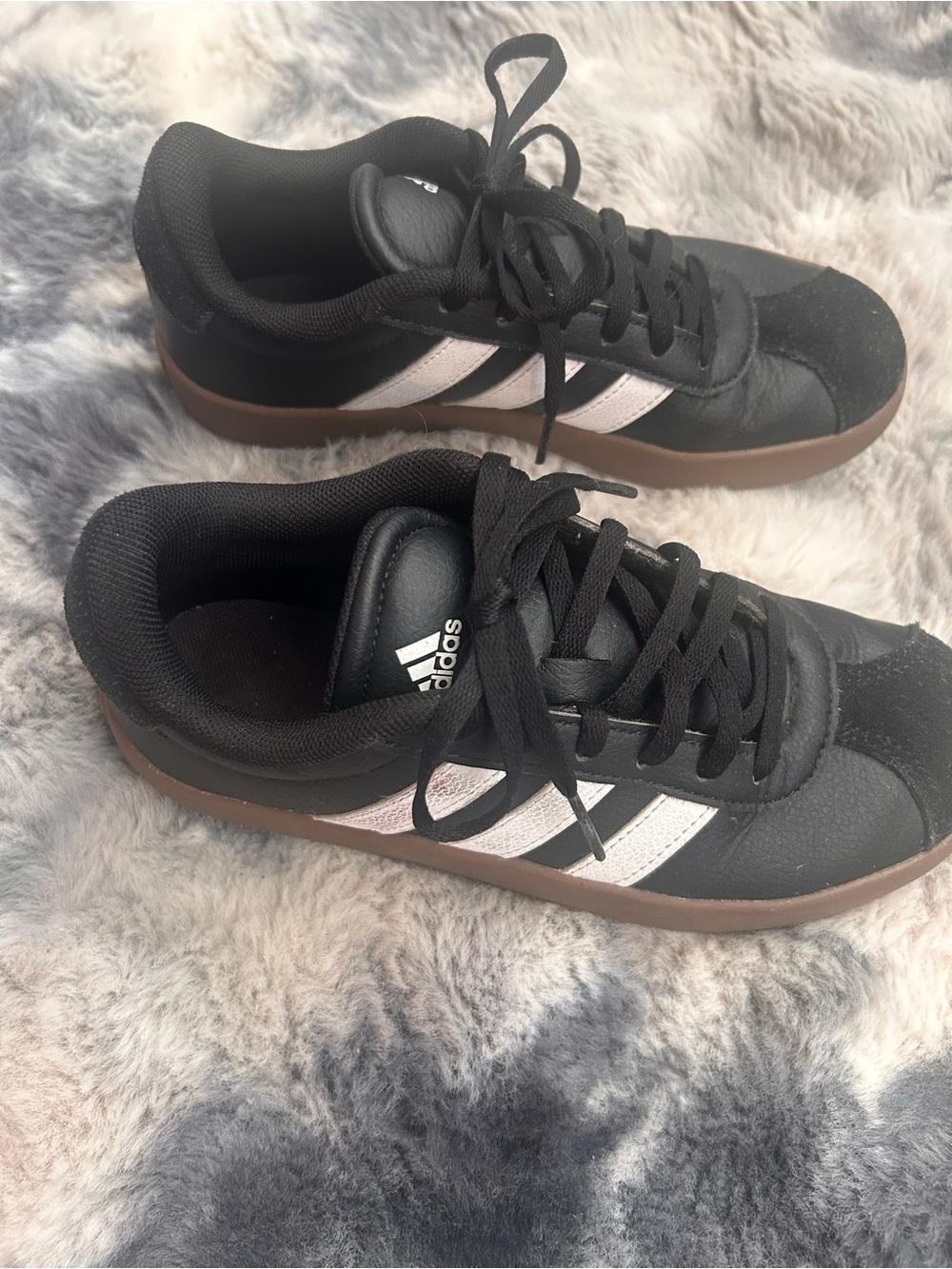 adidas Black Sneakers with White Stripes and Gum Sole
